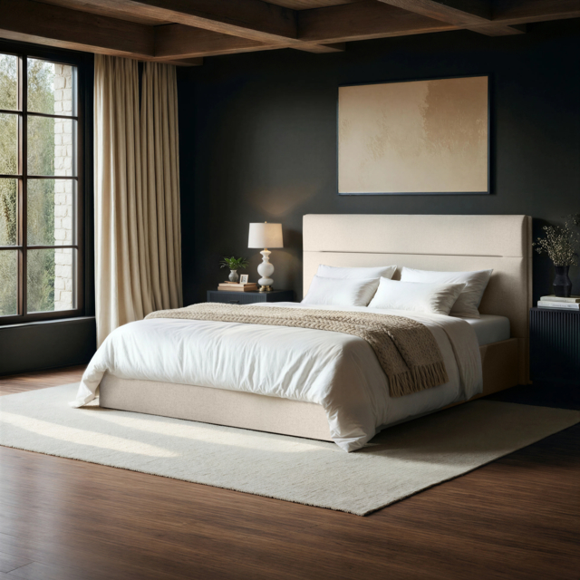 SOLACE+CO Nela Ottoman Bed Woven Fabric Cream Double - image 1
