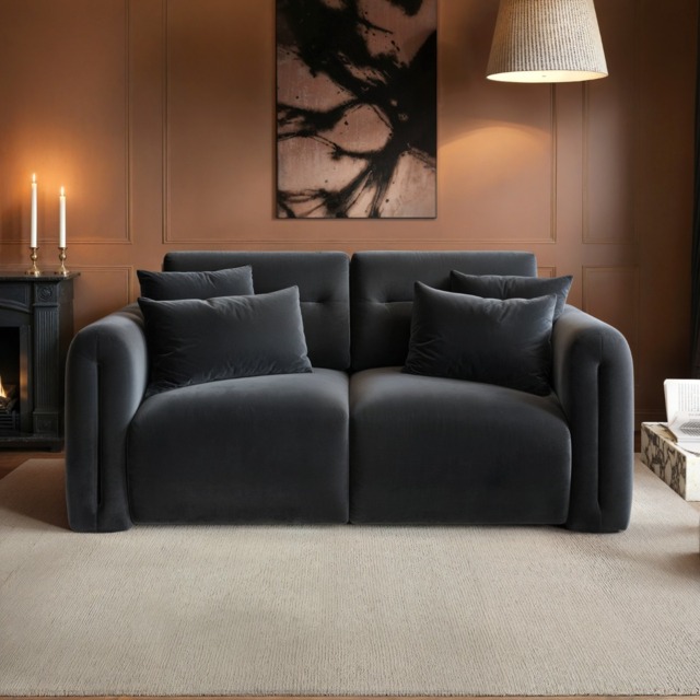 SOLACE+CO Mabel 2 Seater Sofa Charcoal Velvet - image 1
