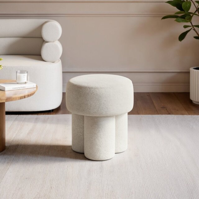 SOLACE+CO Ferro High Round Pouffe Beige Sherpa Fleece - image 1