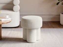 "SOLACE+CO Ferro High Round Pouffe Stool Beige Sherpa Fleece " - thumbnail 3