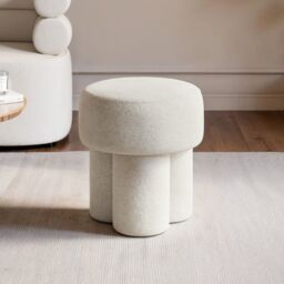 "SOLACE+CO Ferro High Round Pouffe Stool Beige Sherpa Fleece "