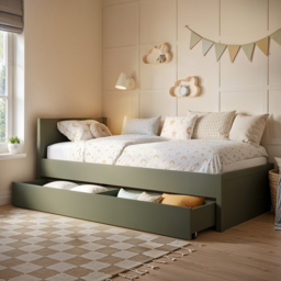 Flair Oli Single Wooden Bed with Drawers Green