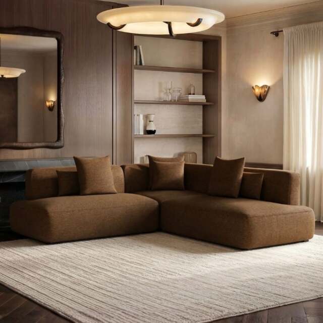 SOLACE+CO Luna Large Corner 5 Seater Sofa Brown Chenille - image 1