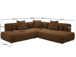 SOLACE+CO Luna Large Corner 5 Seater Sofa Brown Chenille - thumbnail 6