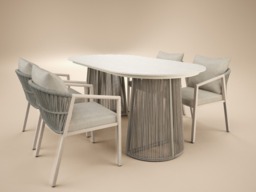 SOLACE+CO Hana Oval Garden Dining Table Beige with Lynden Chairs Set of 4 Beige Rattan - thumbnail 3