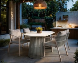 SOLACE+CO Hana Oval Garden Dining Table Beige with Lynden Chairs Set of 4 Beige Rattan - thumbnail 2