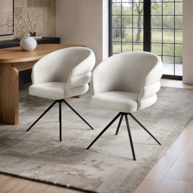 SOLACE+CO Eira Swivel Dining Chair Set of 2 Cream Chenille - image 1