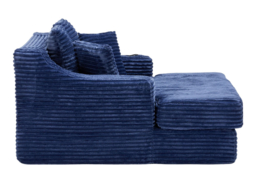 Living & Home Corduroy Chaise Lounge Blue Sofa Bed with Cup Holder & Cushions Fabric-Blue - thumbnail 2