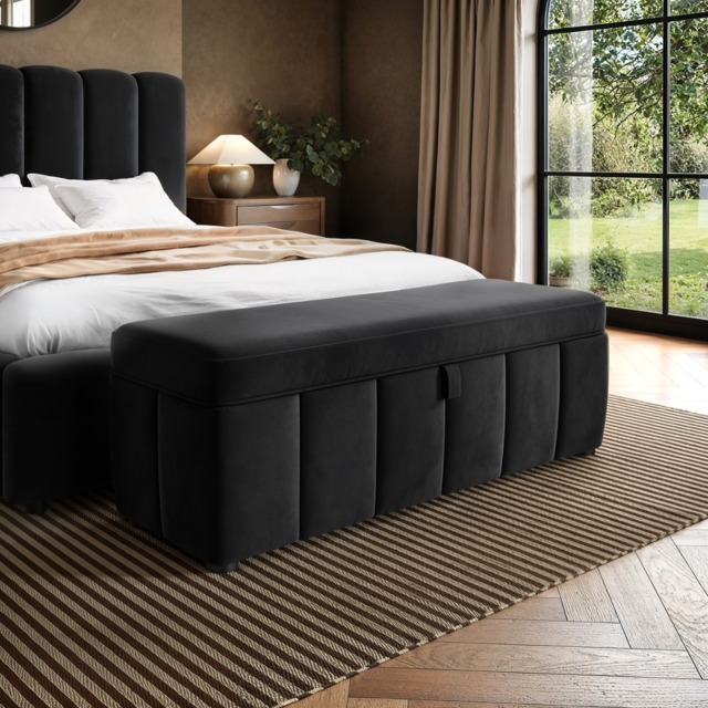 SOLACE+CO Emilie Ottoman Blanket Box Black Velvet - image 1