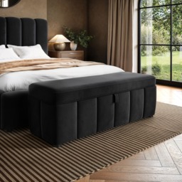SOLACE+CO Emilie Ottoman Blanket Box Black Velvet - thumbnail 1