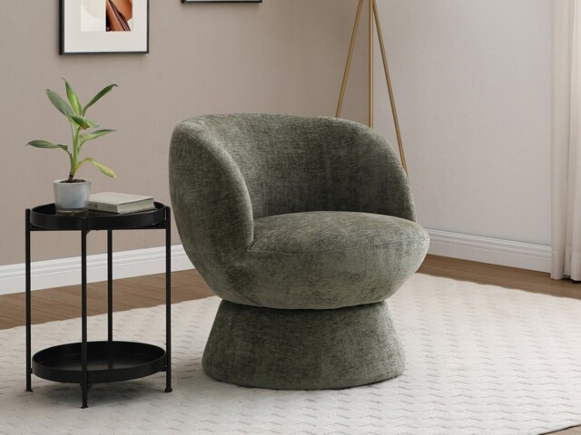 Kyoto Tulip Chenille Swivel Accent Chair Olive - image 1
