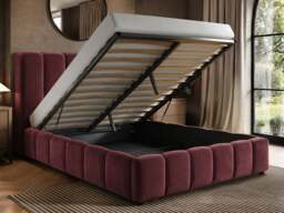 SOLACE+CO Emilie Ribbed Ottoman Double Bed Burgundy Velvet - thumbnail 2