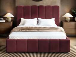 SOLACE+CO Emilie Ribbed Ottoman Double Bed Burgundy Velvet - thumbnail 3
