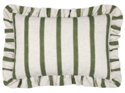Wylder Connie Rectangular Striped Ruffle Feather Cushion - Moss - thumbnail 2
