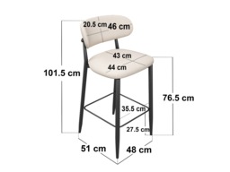 " SOLACE+CO Cyra Set of 2 Bar Stools with Curved Back & Footrest Beige Chenille" - thumbnail 6
