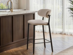 " SOLACE+CO Cyra Set of 2 Bar Stools with Curved Back & Footrest Beige Chenille" - thumbnail 2