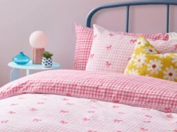 Heya Home Gingham Bows Duvet Cover Set Reversible Polycotton-Pink-Kingsize - thumbnail 3
