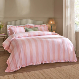 Furn Birdie Wavy Stripe Ruffle Duvet Cover Set-Pink/Raspberry-Kingsize - thumbnail 1