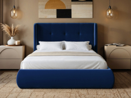 SOLACE+CO Monte Midnight Velvet Winged Button Headboard Ottoman Bed-Double - thumbnail 2