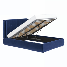 SOLACE+CO Monte Midnight Velvet Winged Button Headboard Ottoman Bed-Double - thumbnail 6