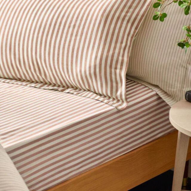 Yard Hebden Striped Fitted Bed Sheet 100% Cotton-Double-Pecan - image 1