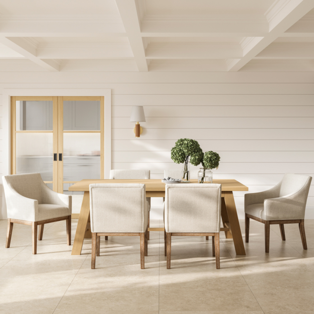 LPD Piper Dining Chair with Arms Bisque Linen Effect & Brushed Wood - image 1