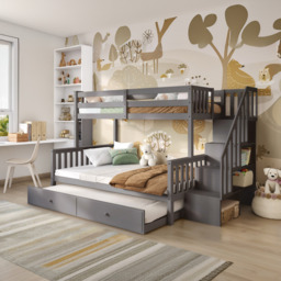 Flair Tag Triple Staircase Bunk Bed with Trundle Grey - thumbnail 1