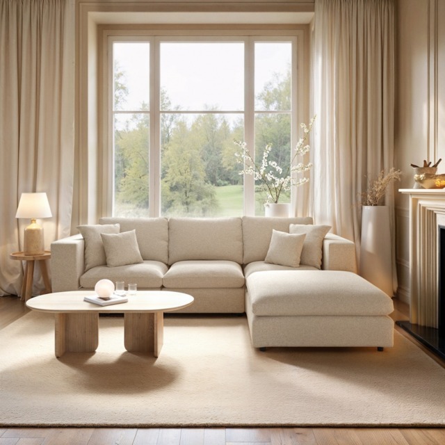 SOLACE+CO Asher 4 Seater Sofa with Reversible Footstool Beige Boucle - image 1