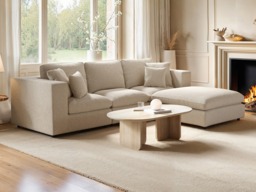 SOLACE+CO Asher 4 Seater Sofa with Reversible Footstool Beige Boucle - thumbnail 2