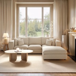 SOLACE+CO Asher 4 Seater Sofa with Reversible Footstool Beige Boucle - thumbnail 1