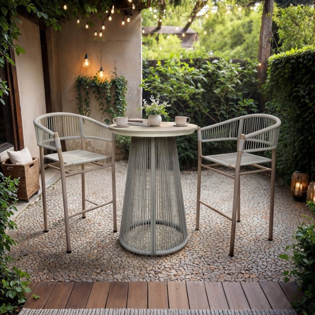 SOLACE+CO Hana Round Table & Lita Chairs Garden Bar Set White - image 1