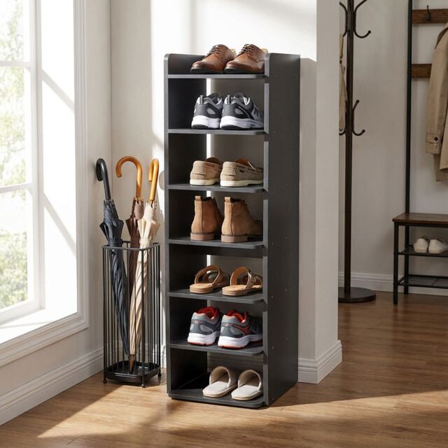 Durnish Rack Living & Home 7-Tier Narrow Tall Shoes Rack for Entryway by Bed Kingdom ...
