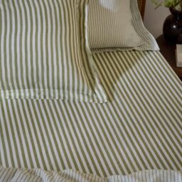 Yard Hebden Striped Fitted Bed Sheet 100% Cotton-Kingsize-Olive - thumbnail 1