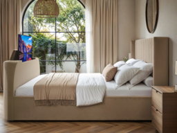 Flair Fallon TV Side Lift Ottoman Bed Beige Velvet SuperKing - thumbnail 3
