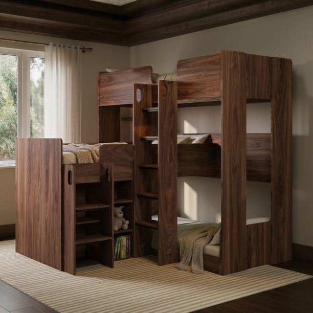 Flair Bode L-Shaped Triple Bunk Bed with Storage Shelves Walnut - image 1