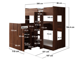 Flair Bode L-Shaped Triple Bunk Bed with Storage Shelves Walnut - thumbnail 7