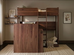 Flair Bode L-Shaped Triple Bunk Bed with Storage Shelves Walnut - thumbnail 2