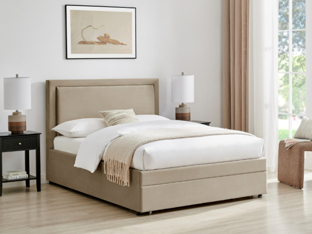 Limelight Ursa Velvet Bed with Drawer Storage-Taupe-Double - image 1
