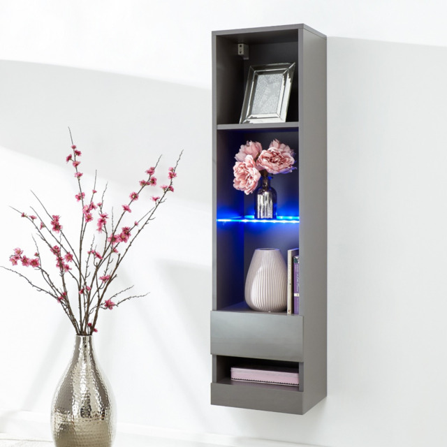 GFW Galicia Tall Wall Mounted Shelf Unit With LED -Grey - image 1