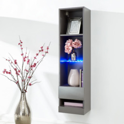 GFW Galicia Tall Wall Mounted Shelf Unit With LED -Grey