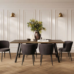 LPD Louie Dining Table with Curve Velvet Dining Chairs Black Wood Effect-Table + 6 Chairs