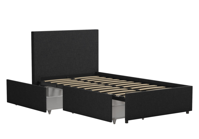 Novogratz Kelly Linen Storage Bed Frame-Dark Grey-Single - image 1