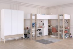 Parisot Alexandra L Shaped High Sleeper Bed with Desk & Storage White & Oak - thumbnail 2