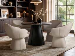 SOLACE+CO Ebony Black Extendable Dining Set with Beige Sylvia Chairs Table 4 Chairs - thumbnail 3