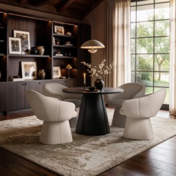 SOLACE+CO Ebony Black Extendable Dining Set with Beige Sylvia Chairs Table 4 Chairs - thumbnail 1