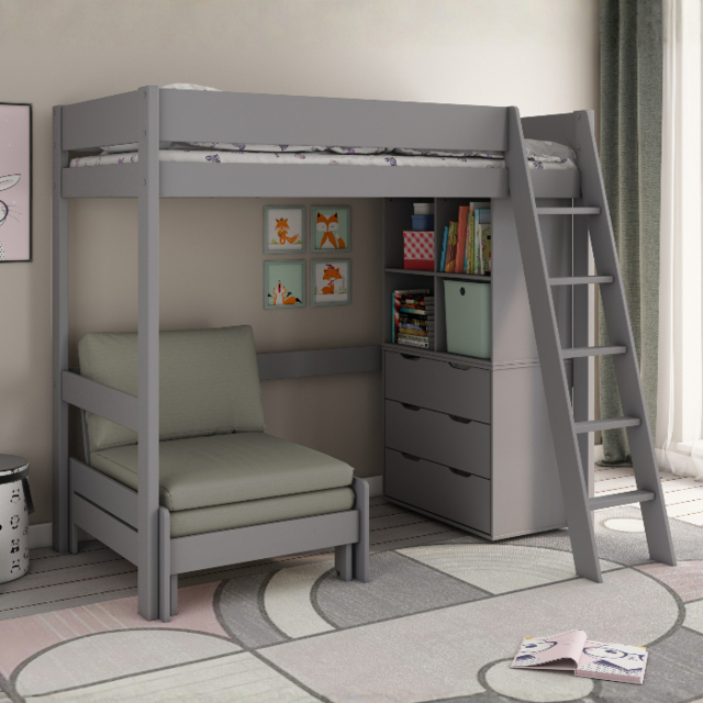 Kids Avenue Estella High Sleeper with Sofa Bed and Storage Grey - image 1