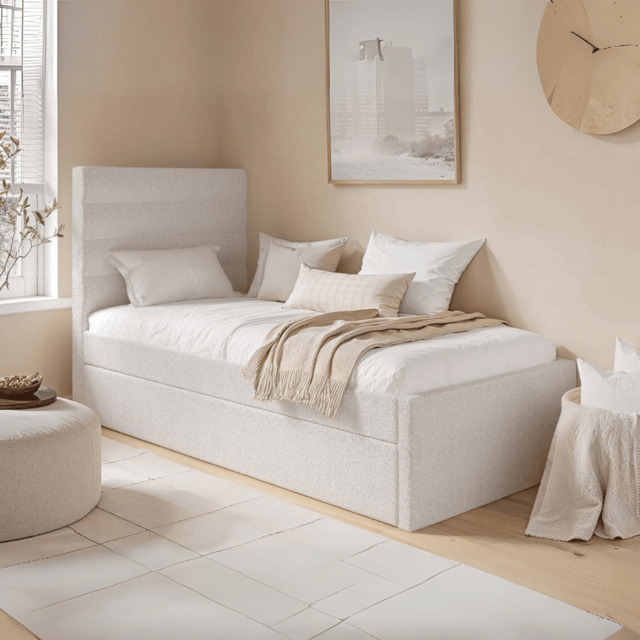 Flair Ari Upholstered Single Bed With Trundle Beige Boucle - image 1