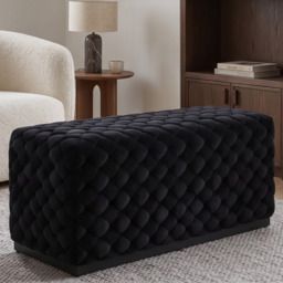 LPD Colline Large Pouffe Black Velvet with Metal Base