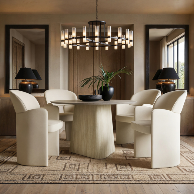 SOLACE+CO Elin & Estella Round Dining Table with 4 Chairs Beige - image 1