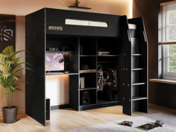 Recoil Summit Gaming High Sleeper with Wardrobe Black & Grey - thumbnail 3